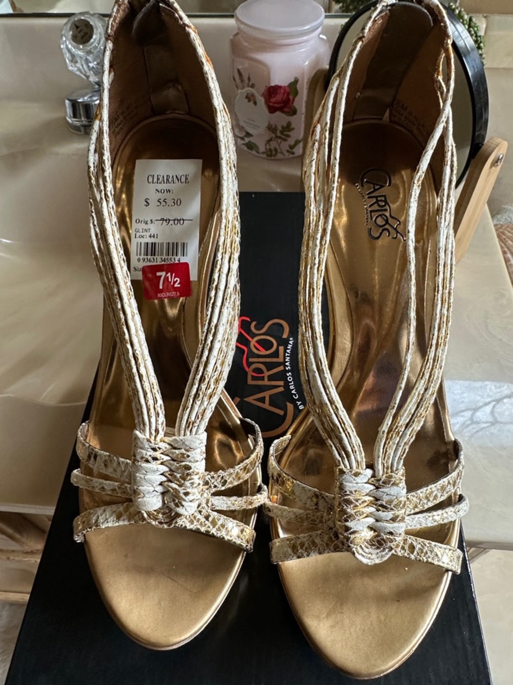 Carlos by Carlos Santana Metallic Gold Braided Strappy Heels